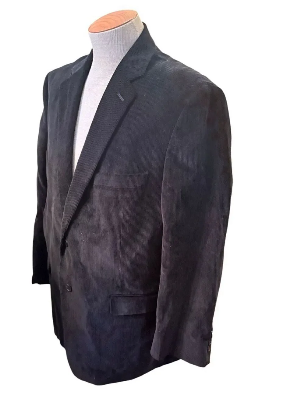 Saddlebred Corduroy Sport Coat Blazer Black 2-Button Front Flap Pockets 46R